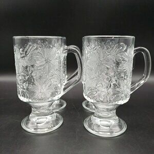 PRINCESS HOUSE Fantasia Pedestal Hot Beverage Mugs Set of 4 – Floral Clear Glass